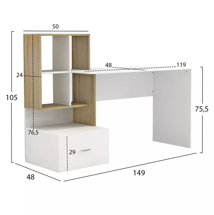 STUDENT SET 3PCS HM11205 STUDY DESK-BOOKCASE-OFFICE CHAIR--WHITE
