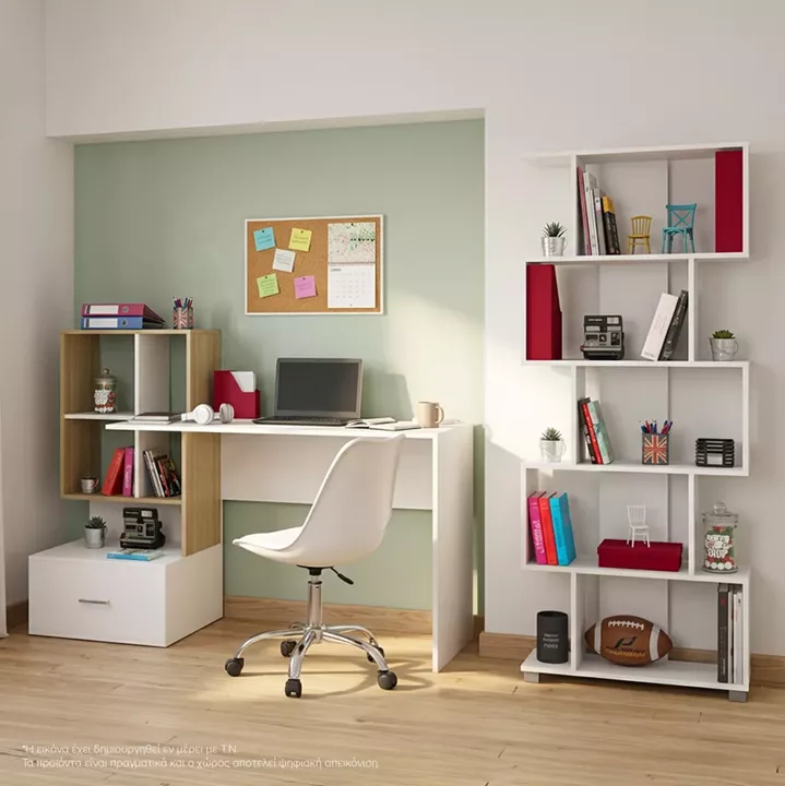 STUDENT SET 3PCS HM11205 STUDY DESK-BOOKCASE-OFFICE CHAIR--WHITE