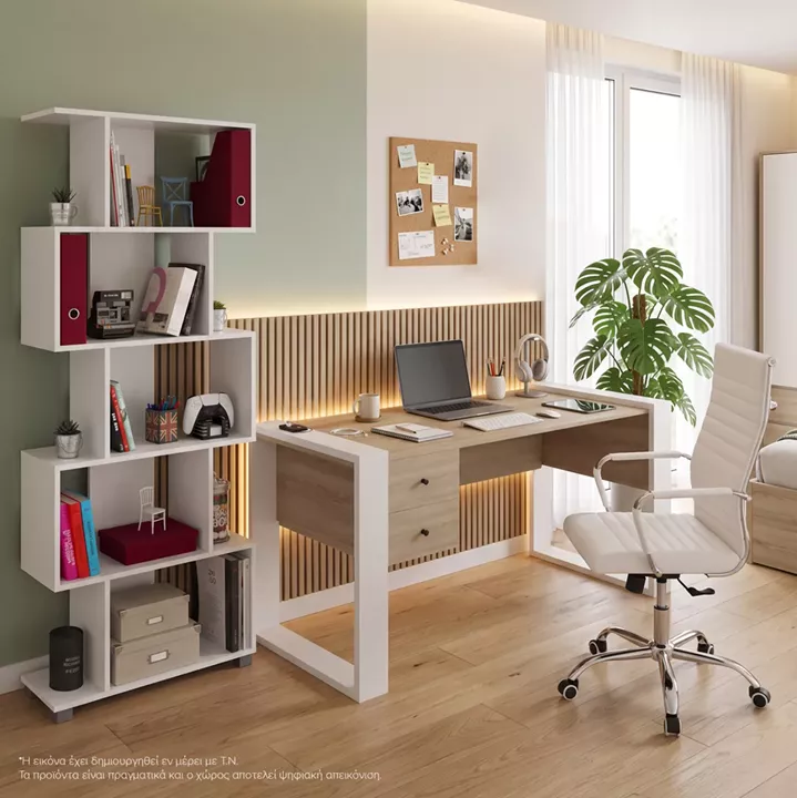 STUDENT SET 3PCS HM11206 STUDY DESK-BOOKCASE-OFFICE CHAIR---WHITE