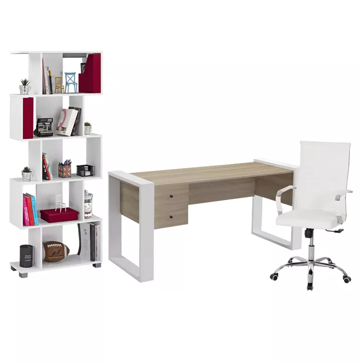 STUDENT SET 3PCS HM11206 STUDY DESK-BOOKCASE-OFFICE CHAIR---WHITE
