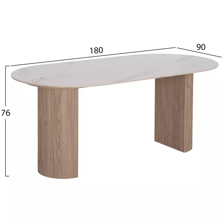 DINING TABLE MELLOW HM18416 MDF LEGS--CERAMIC TOP IN WHITE MARBLE COLORING 180x90x76Hcm.