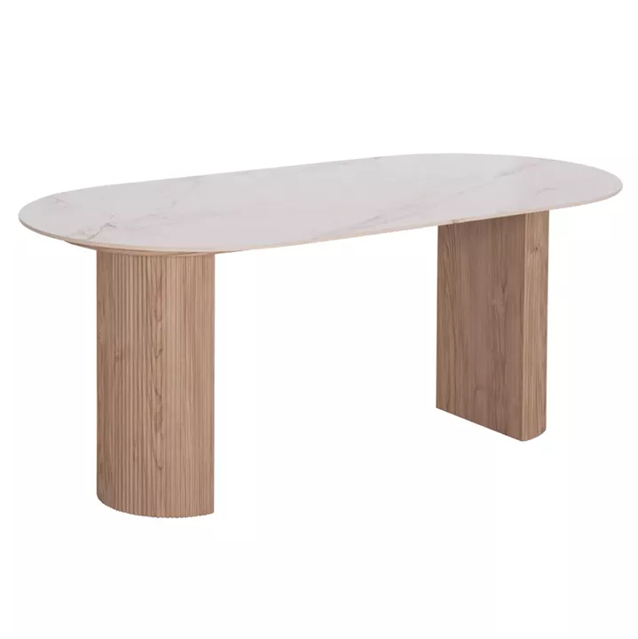 DINING TABLE MELLOW HM18416 MDF LEGS--CERAMIC TOP IN WHITE MARBLE COLORING 180x90x76Hcm.