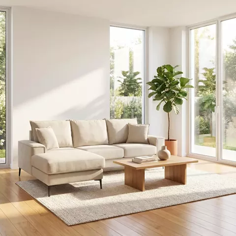 Reversible corner sofa Ravelma pakoworld beige fabric 241x168x87cm