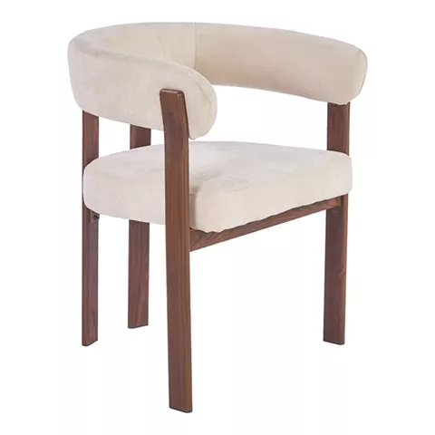 Armchair Erebus pakoworld beige fabric with walnut metal leg 64x55x76.5cm