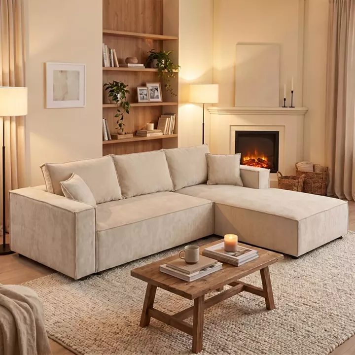 Left corner sofa Maden pakoworld beige fabric 279x203x90cm