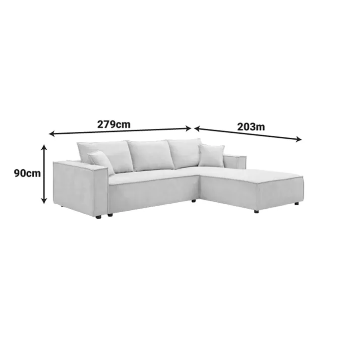 Left corner sofa Maden pakoworld grey fabric 279x203x90cm