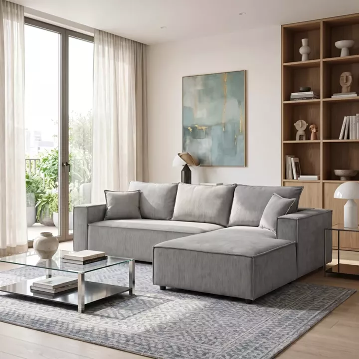 Left corner sofa Maden pakoworld grey fabric 279x203x90cm