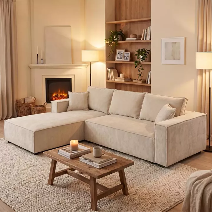 Right corner sofa Maden pakoworld beige fabric 279x203x90cm