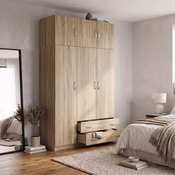 Ντουλάπα τρίφυλλη με πατάρι Alvia pakoworld sonoma 150x51x240εκ