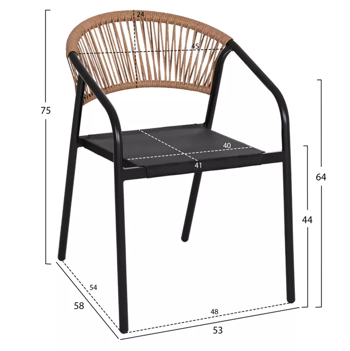OUTDOOR DINING SET 5PCS FIGO HM10880.03 METALLIC TABLE & ARMCHAIRS IN BLACK