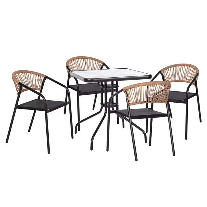 OUTDOOR DINING SET 5PCS FIGO HM10880.03 METALLIC TABLE & ARMCHAIRS IN BLACK