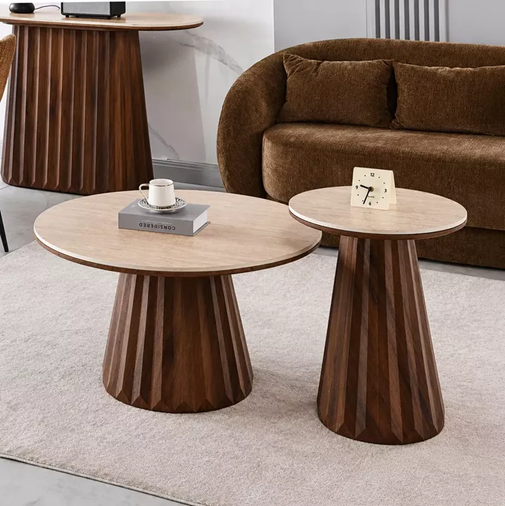 ΤΡΑΠΕΖΙΑ ΣΑΛΟΝΙΟΥ 2ΤΜΧ WALDEN HM12108 ΚΕΡΑΜΙΚΑ TOP--MDF ΒΑΣΕΙΣ Φ80+Φ46εκ.