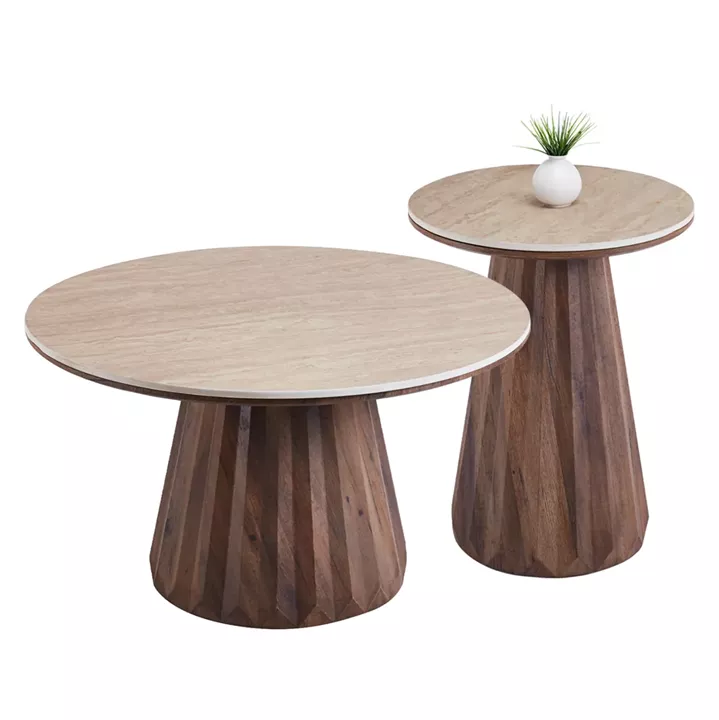 ΤΡΑΠΕΖΙΑ ΣΑΛΟΝΙΟΥ 2ΤΜΧ WALDEN HM12108 ΚΕΡΑΜΙΚΑ TOP--MDF ΒΑΣΕΙΣ Φ80+Φ46εκ.