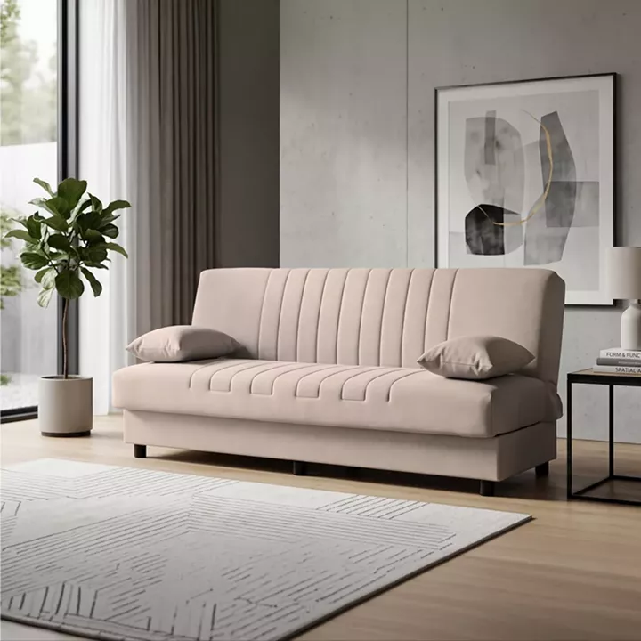 Three seater sofabed Romina pakoworld with storege space brown fabric 180x75x85cm