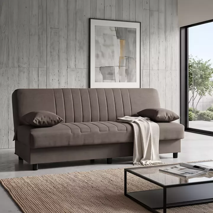 Three seater sofabed Romina pakoworld with storege space dark grey fabric 180x75x85cm