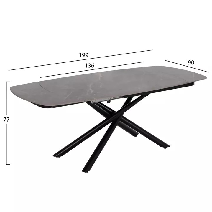 DINING TABLE EXTENDABLE VANTA HM18408 CERAMIC TOP IN GREY MARBLE COLORING 136-199x90x77Hcm.