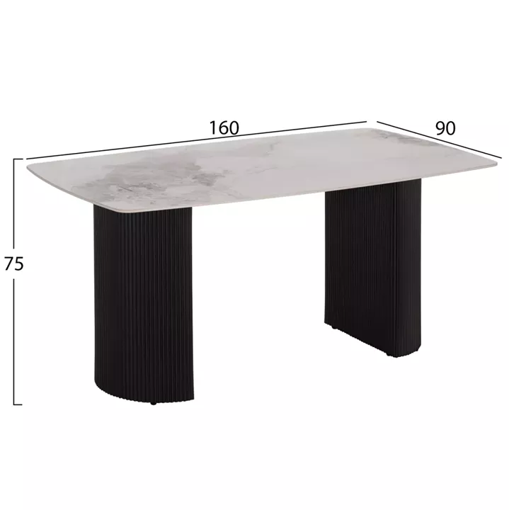 DINING TABLE MINAO HM18418 MDF LEGS IN DARK GREY--CERAMIC TOP IN WHITE/BROWN MARBLE 160x90x75Hcm