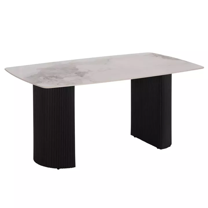 DINING TABLE MINAO HM18418 MDF LEGS IN DARK GREY--CERAMIC TOP IN WHITE/BROWN MARBLE 160x90x75Hcm
