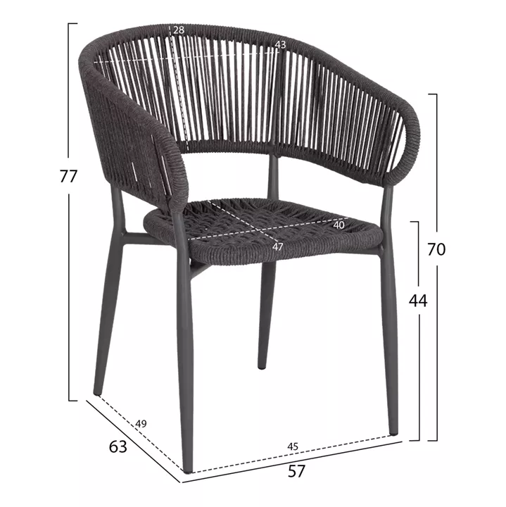 DINING CHAIR EULO HM5783.21 ALUMINUM & ΤWISTED RATTAN IN GREY 57x63x77Hcm.