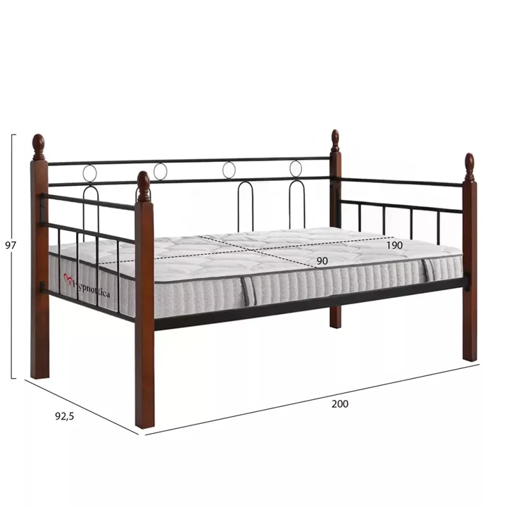 ΚΑΝΑΠΕΣ ΚΡΕΒΑΤΙ ΜΕ ΣΤΡΩΜΑ REVEN HM10755 ΜΕΤΑΛΛΟ & RUBBERWOOD ΣΕ DIRTY OAK--ΣΤΡΩΜΑ 90Χ190εκ