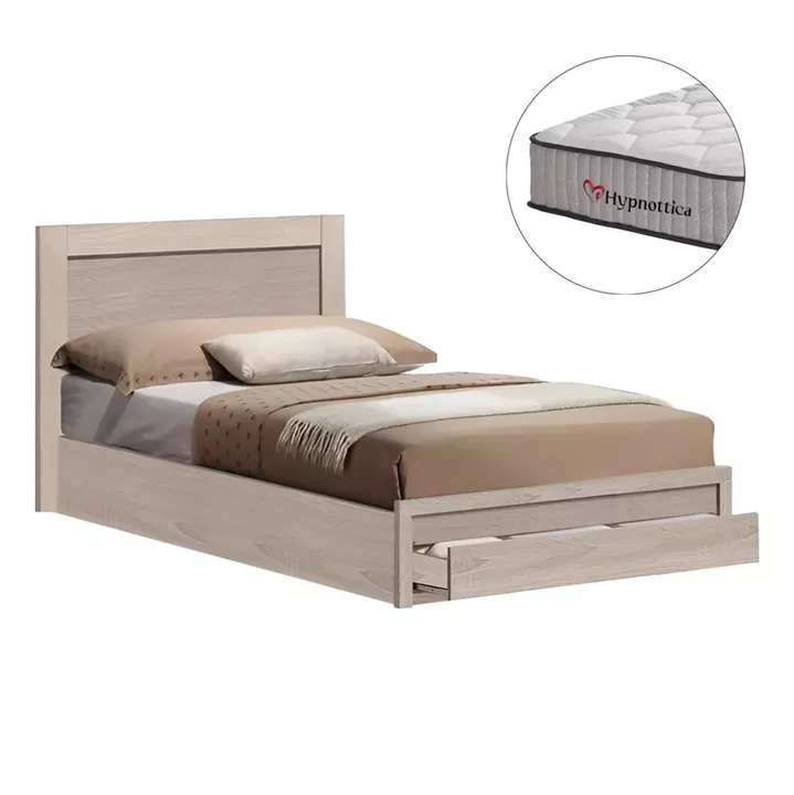 SINGLE BED WITH DRAWER & MATTRESS MELANY HM10756.03 MELAMINE IN SONAMA--FOR 90x190cm.