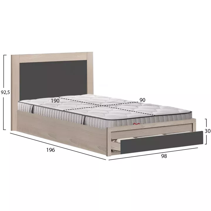 ΚΡΕΒΑΤΙ ΜΕ ΣΥΡΤΑΡΙ & ΣΤΡΩΜΑ MELANY HM10756.04 ΜΕΛΑΜΙΝΗ SONAMA/ΓΚΡΙ--ΓΙΑ 90x190εκ