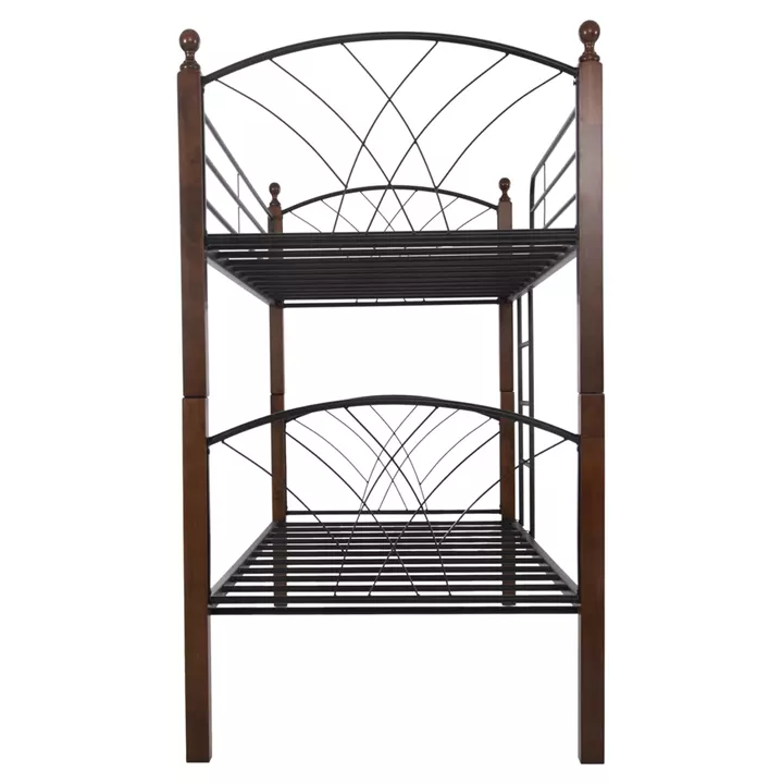 BUNK BED WITH MATTRESSES STOREY HM10749.10 METAL & RUBBERWOOD IN WALNUT--FOR MATTRESSES 90x190cm.