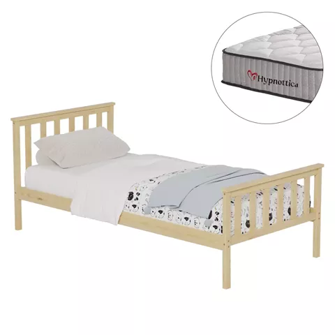 BED WITH MATTRESS GIMLY HM10751.01 PINE WOOD IN NATURAL COLOR FOR MATTRESS 90x190cm