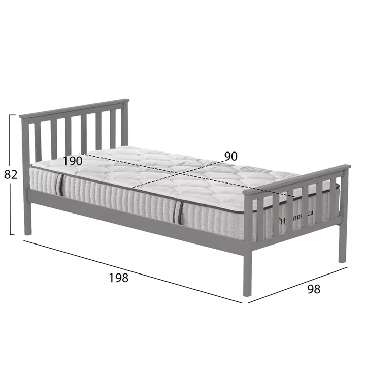 BED WITH MATTRESS GIMLY HM10751.03 PINE WOOD IN GREY COLOR FOR MATTRESS 90x190cm