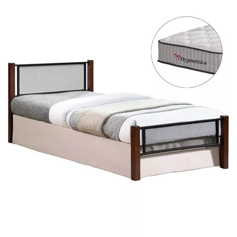 ΚΡΕΒΑΤΙ ΜΕ ΣΤΡΩΜΑ RAYVEN HM10754.02 ΜΕΤΑΛΛΟ & RUBBERWOOD ΣΕ DIRTY OAK--ΣΤΡΩΜΑ 90Χ190