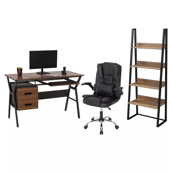 STUDENT SET 3PCS HM11211 STUDY DESK-BOOKCASE-OFFICE CHAIR---WALNUT/BLACK