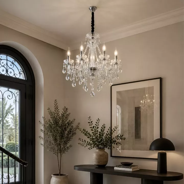Artekko Chandelier Zara Πολυέλαιος 8φωτος Ε14 με Διάφανο Κρύσταλλο (70x70x100)cm