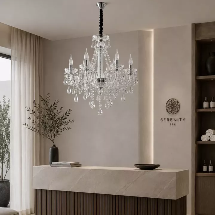 Artekko Chandelier Zara Πολυέλαιος 8φωτος Ε14 με Διάφανο Κρύσταλλο (70x70x100)cm