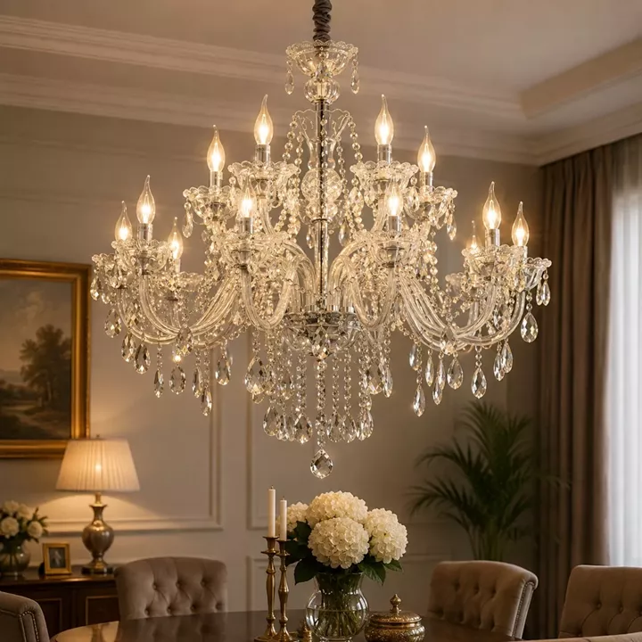 Artekko Chandelier Rea Πολυέλαιος 15φωτος Ε14 με Διάφανο Κρύσταλλο (87x87x100)cm