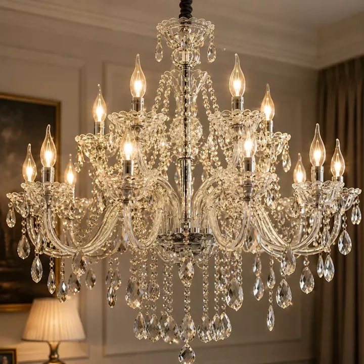 Artekko Chandelier Rea Πολυέλαιος 15φωτος Ε14 με Διάφανο Κρύσταλλο (87x87x100)cm