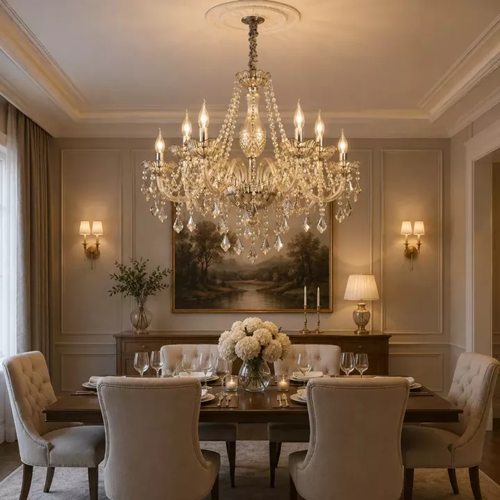 Artekko Chandelier Champ Πολυέλαιος 8φωτος Ε14 Σαμπανιζέ Κρύσταλλο (65x65x100)cm