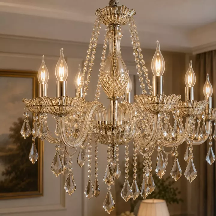 Artekko Chandelier Champ Πολυέλαιος 8φωτος Ε14 Σαμπανιζέ Κρύσταλλο (65x65x100)cm