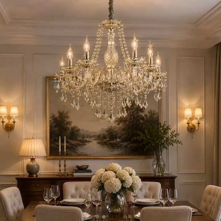 Artekko Chandelier Champ Πολυέλαιος 8φωτος Ε14 Σαμπανιζέ Κρύσταλλο (65x65x100)cm
