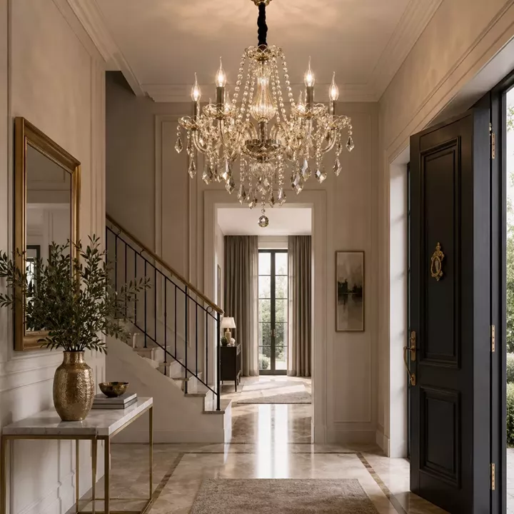 Artekko Chandelier Luna Πολυέλαιος 6φωτος Σαμπανιζέ Κρύσταλλο (70x70x60)cm