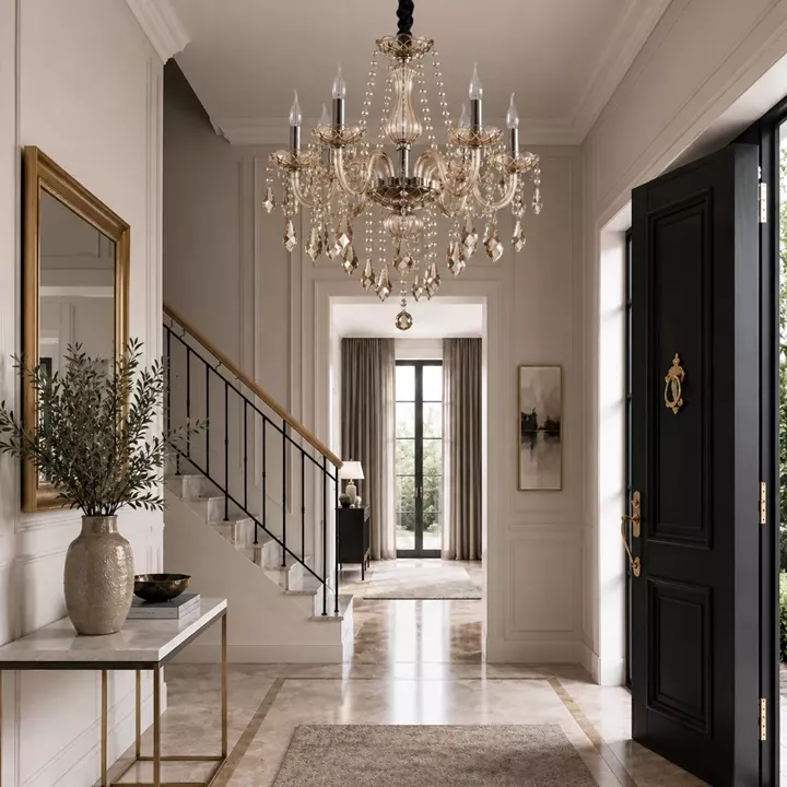Artekko Chandelier Luna Πολυέλαιος 6φωτος Σαμπανιζέ Κρύσταλλο (70x70x60)cm
