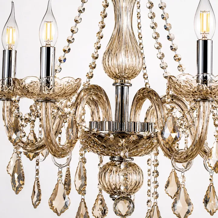 Artekko Chandelier Luna Πολυέλαιος 6φωτος Σαμπανιζέ Κρύσταλλο (70x70x60)cm