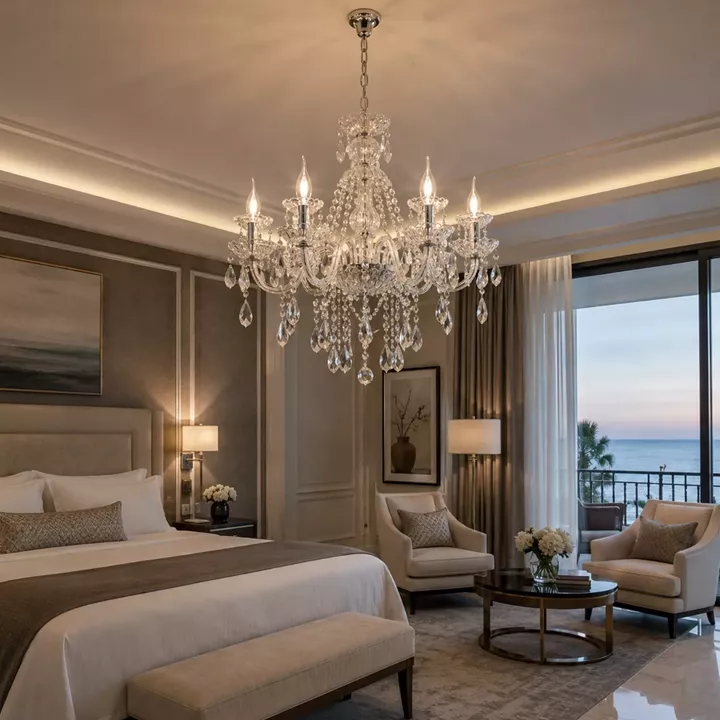 Artekko Chandelier Πολυέλαιος 8φωτος Ε14 με Διάφανο Κρύσταλλο (68x68x68)cm