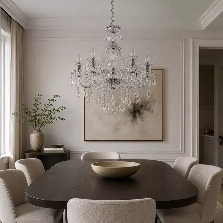 Artekko Chandelier Πολυέλαιος 8φωτος Ε14 με Διάφανο Κρύσταλλο (68x68x68)cm