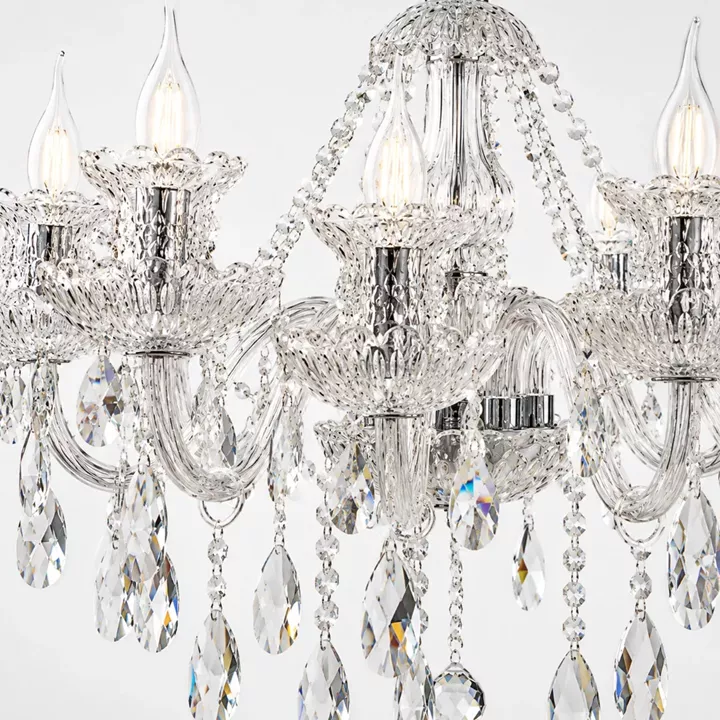 Artekko Chandelier Πολυέλαιος 8φωτος Ε14 με Διάφανο Κρύσταλλο (68x68x68)cm