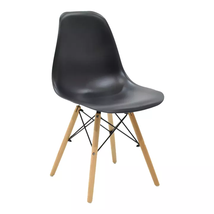 Julita pakoworld chair black PP with wooden legs in natural finish 46x52x81cm