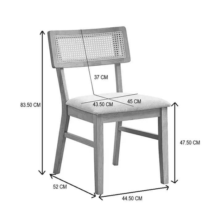 Καρέκλα Raffles pakoworld καρυδί rubberwood με pe rattan και εκρού ύφασμα 47x48x83.5εκ
