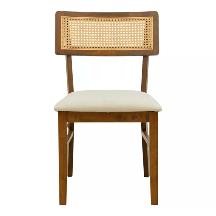 Καρέκλα Raffles pakoworld καρυδί rubberwood με pe rattan και εκρού ύφασμα 47x48x83.5εκ