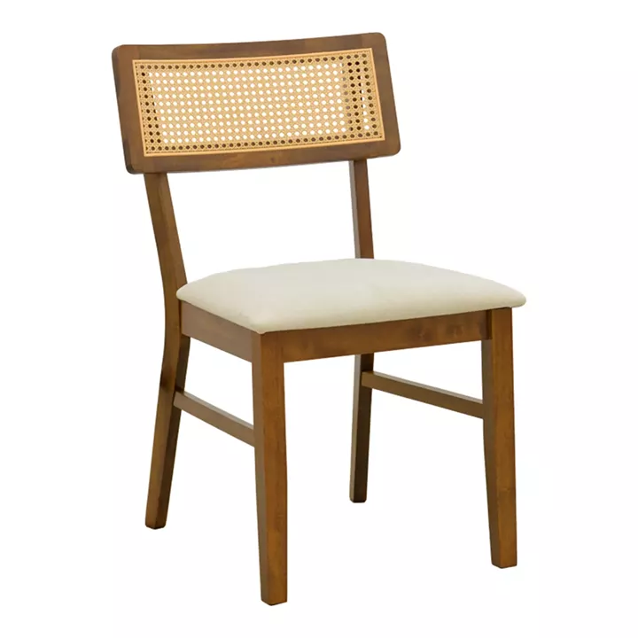 Καρέκλα Raffles pakoworld καρυδί rubberwood με pe rattan και εκρού ύφασμα 47x48x83.5εκ