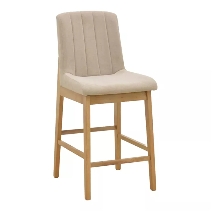 Bar stool Dalby pakoworld sonoma rubberwood and beige fabric 50x45x102.5cm