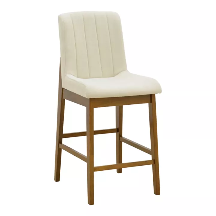 Σκαμπό μπαρ Dalby pakoworld καρυδί rubberwood και εκρού ύφασμα 50x45x102,5εκ
